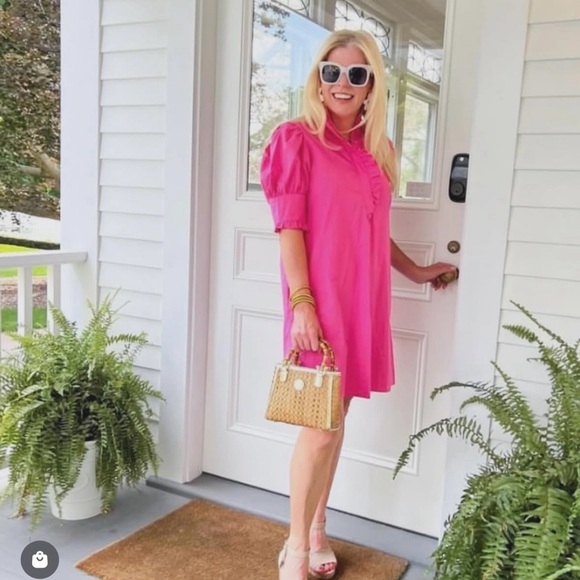 Navyblu Westport Dress Hot Pink Size Small 100% Cotton Popover Ruffle $228.00 - Picture 3 of 10